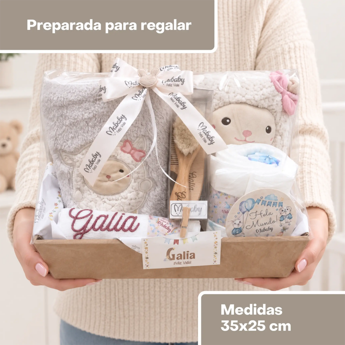 canastilla bebé niña lista para regalar con celofán y lazo