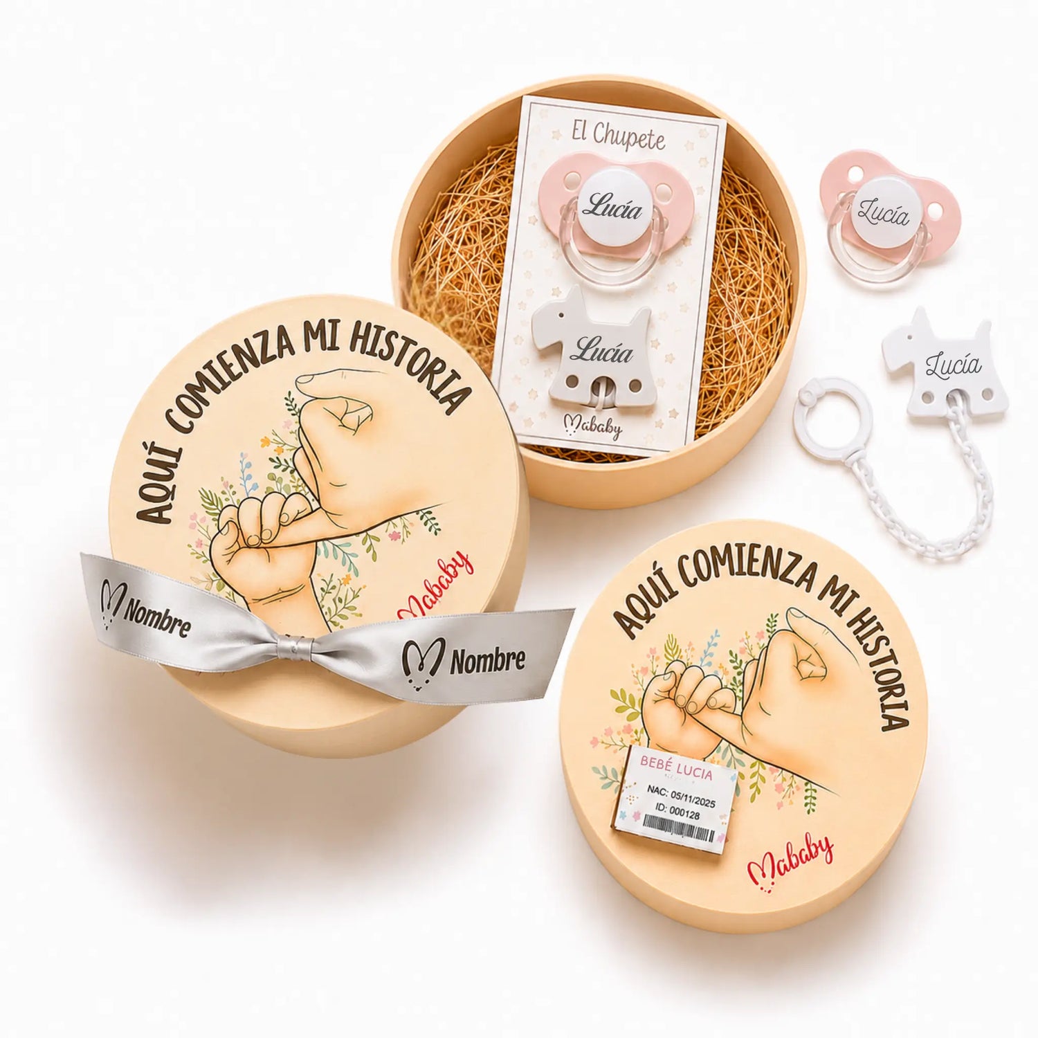Set De Chupete Bicolor Y Pinza Perrito Personalizados Con Nombre