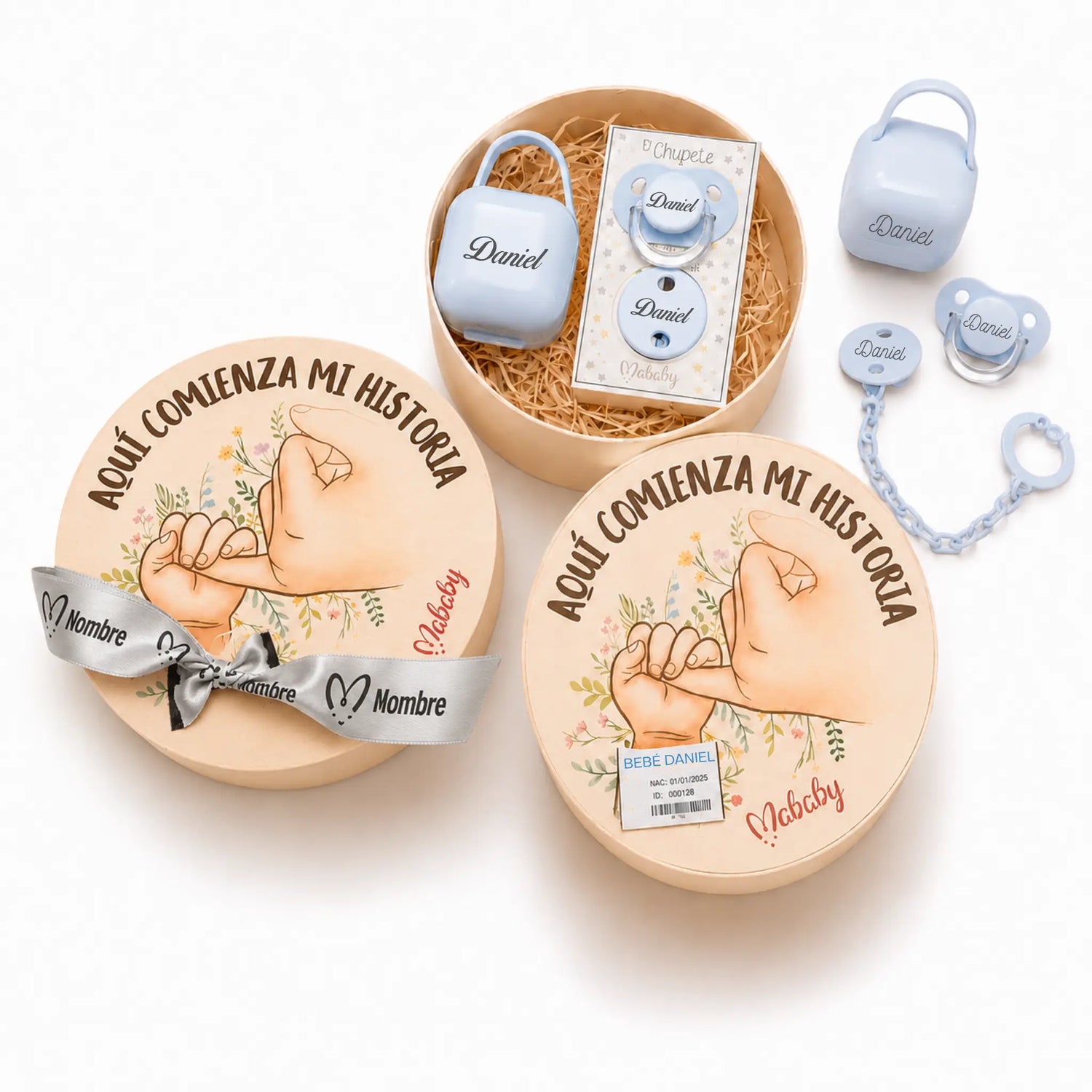 Set Completo De Chupete, Pinza Y Portachupete Personalizados Con Nombre