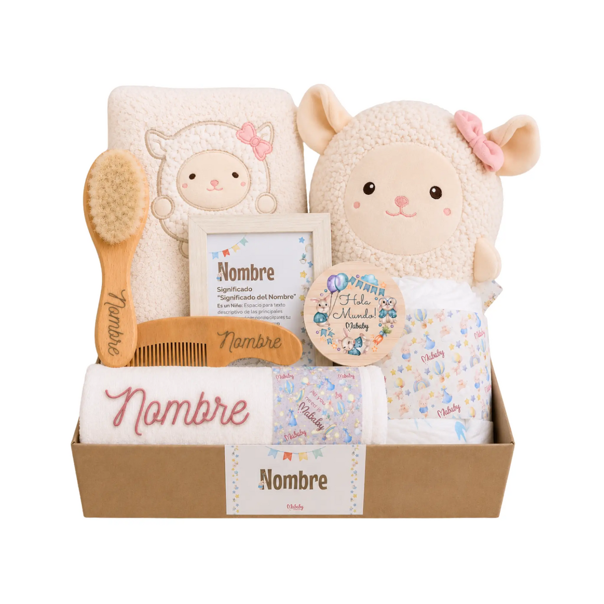 canastilla bebé niño mi ovejita con muselina bordada