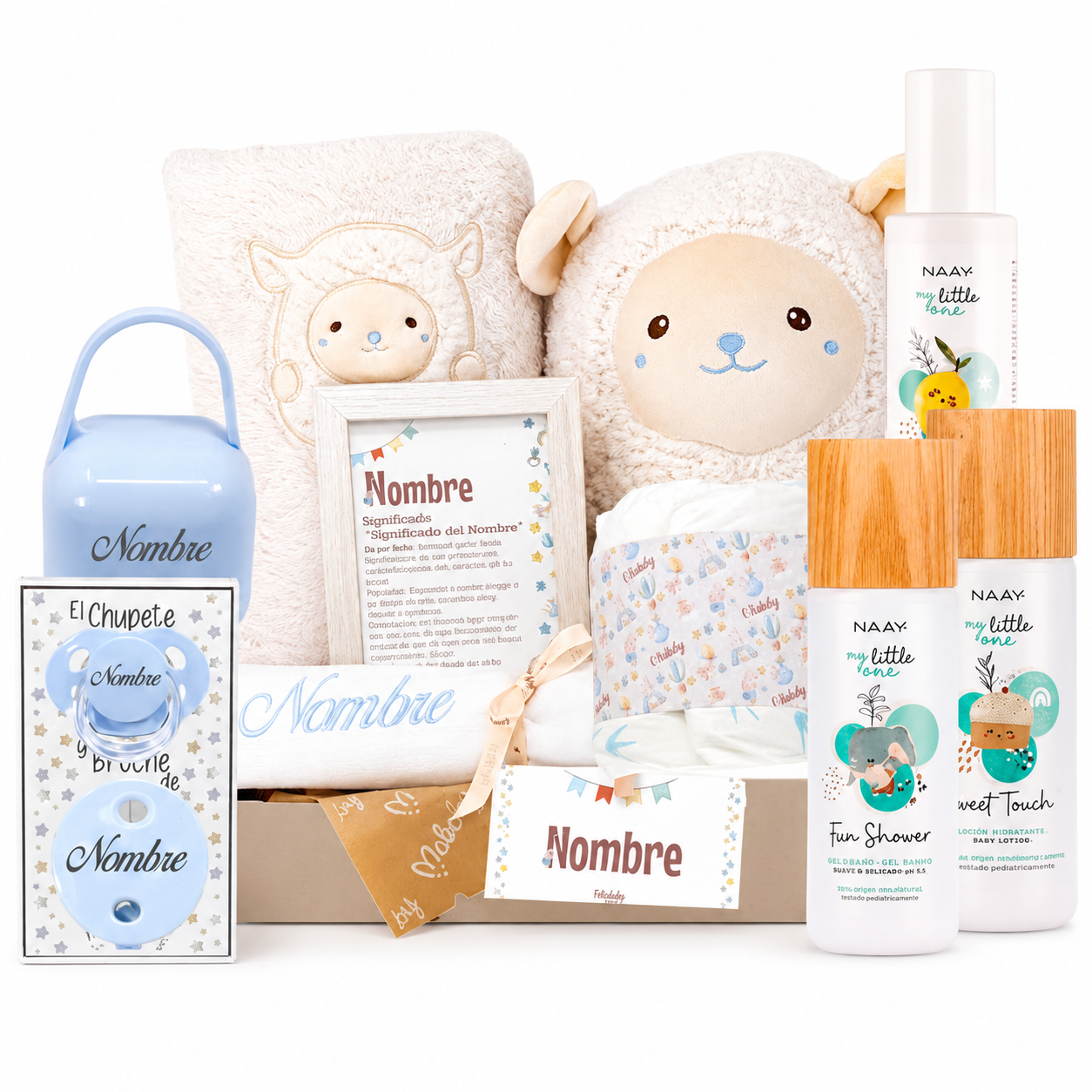 Cesta Para Bebé Personalizada Pure Deluxe Con Peluche, Manta Y Chupete