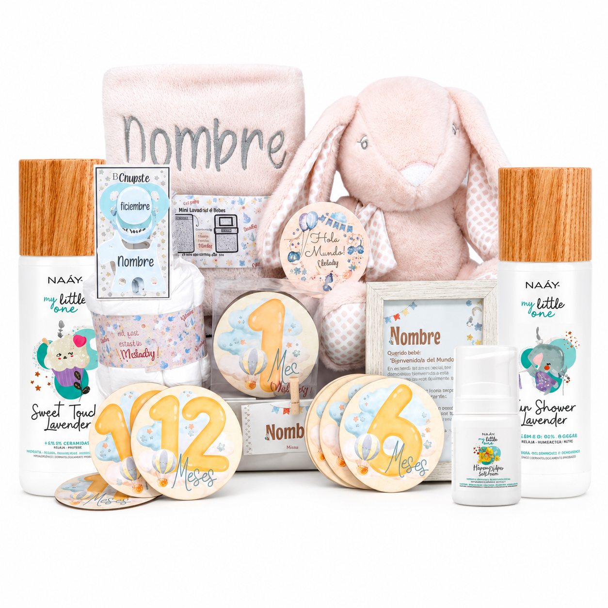 Canastilla Bebé Personalizada Mi Peluche Deluxe Con Naáy Y Manta Bordada