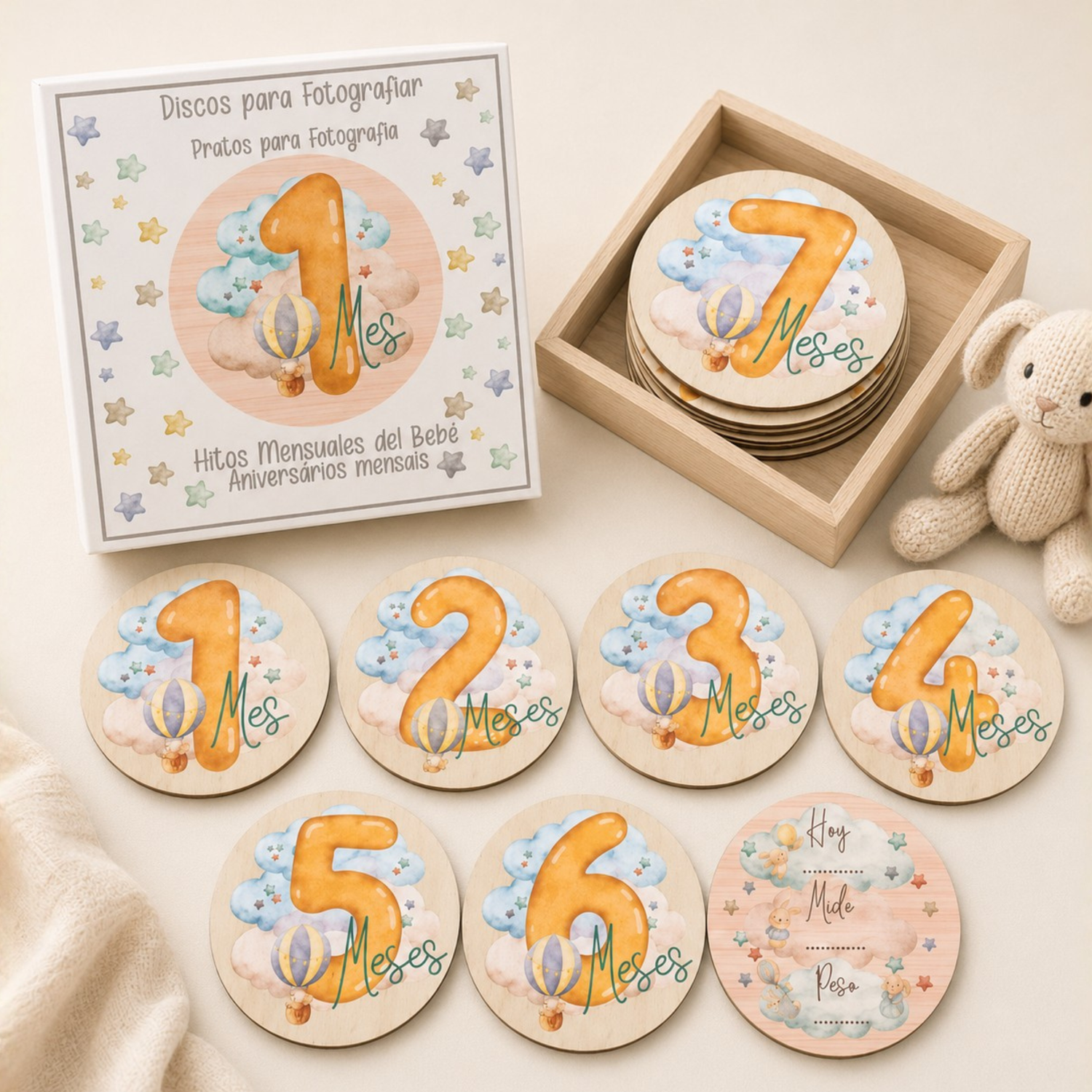 Discos De Hitos Para Bebé | Set De 12 Tarjetas Para Fotos Del Primer Año