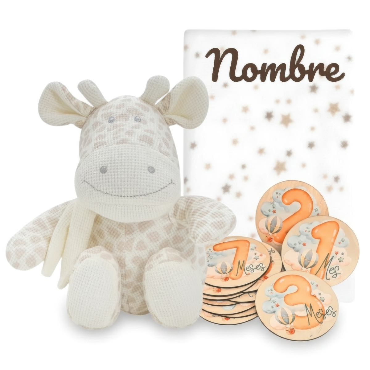 Jirafa de peluche con manta y marcas de meses para bebé, regalo de nacimiento personalizable
