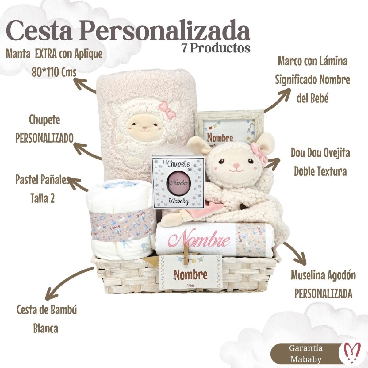 Canastilla My Sheep - Cestas y canastillas para bebes | Mababyshop - Manta y Peluche Personalizado