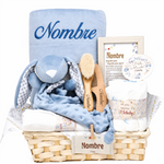 Canastilla para bebé niño con manta, peluche y accesorios personalizables
