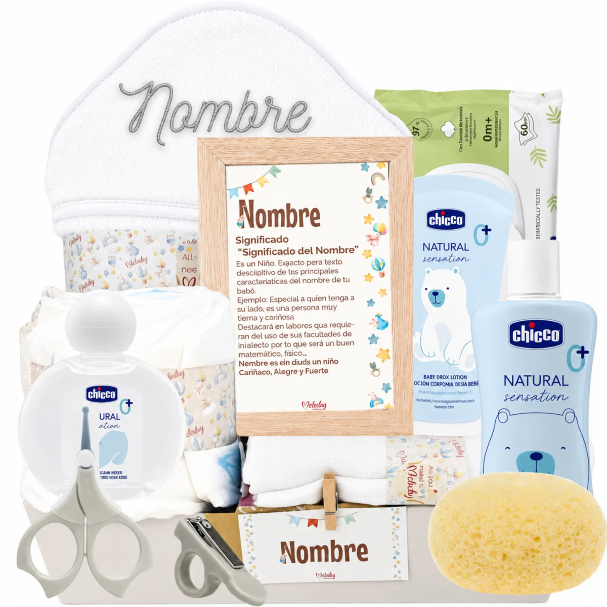 canastilla bebé unisex mi toalla bordada con set Chicco