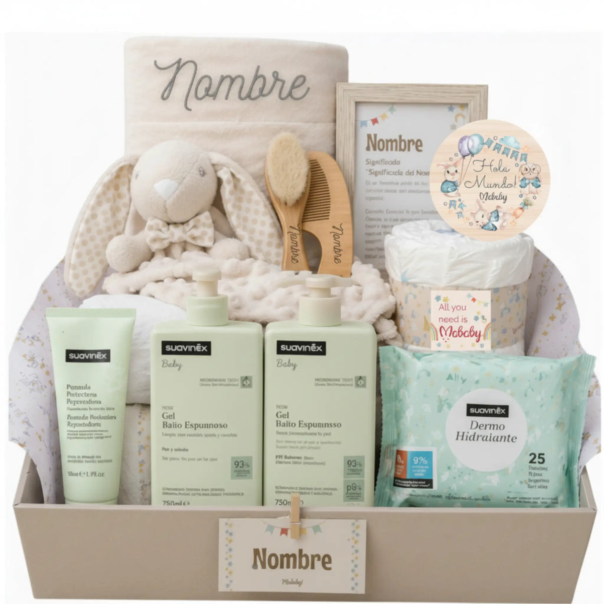 canastilla bebé unisex con cosmética suavinex y dou dou