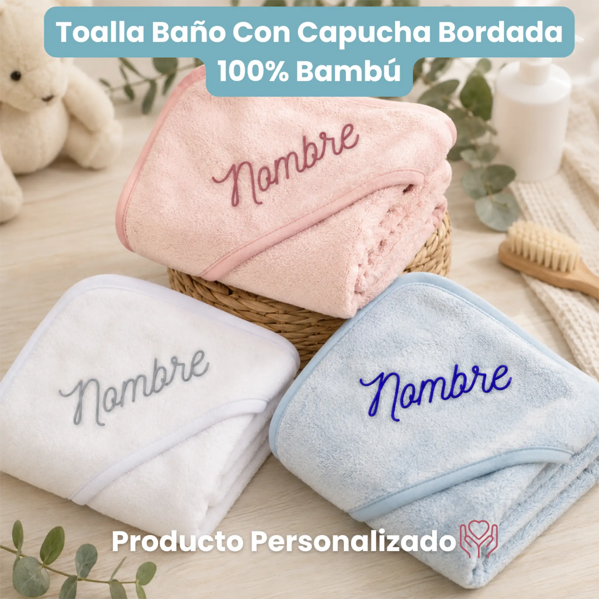 cesta bebé unisex con toalla de bambú bordada