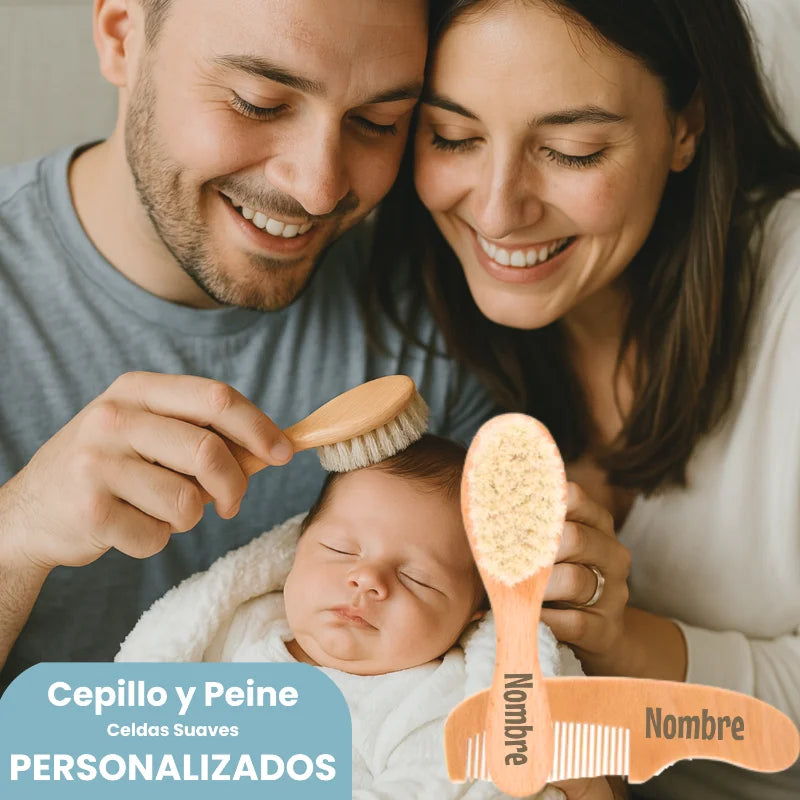 Set de cepillo y peine grabado con el nombre del bebé