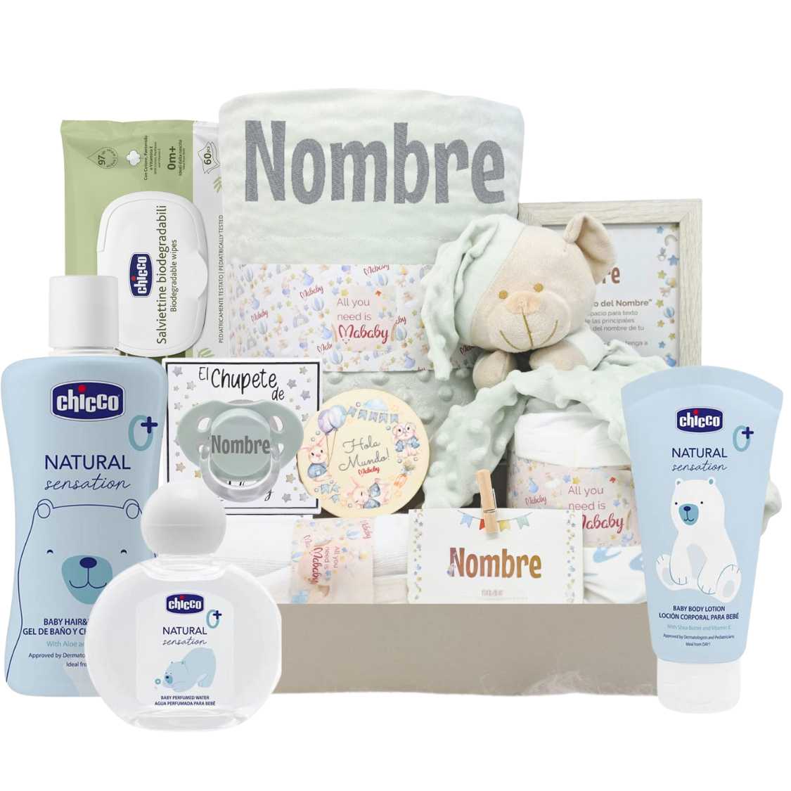 Cesta Bebe Menta Deluxe - Cestas y canastillas para bebes | Mababyshop - Canastilla Bebe Personalizada