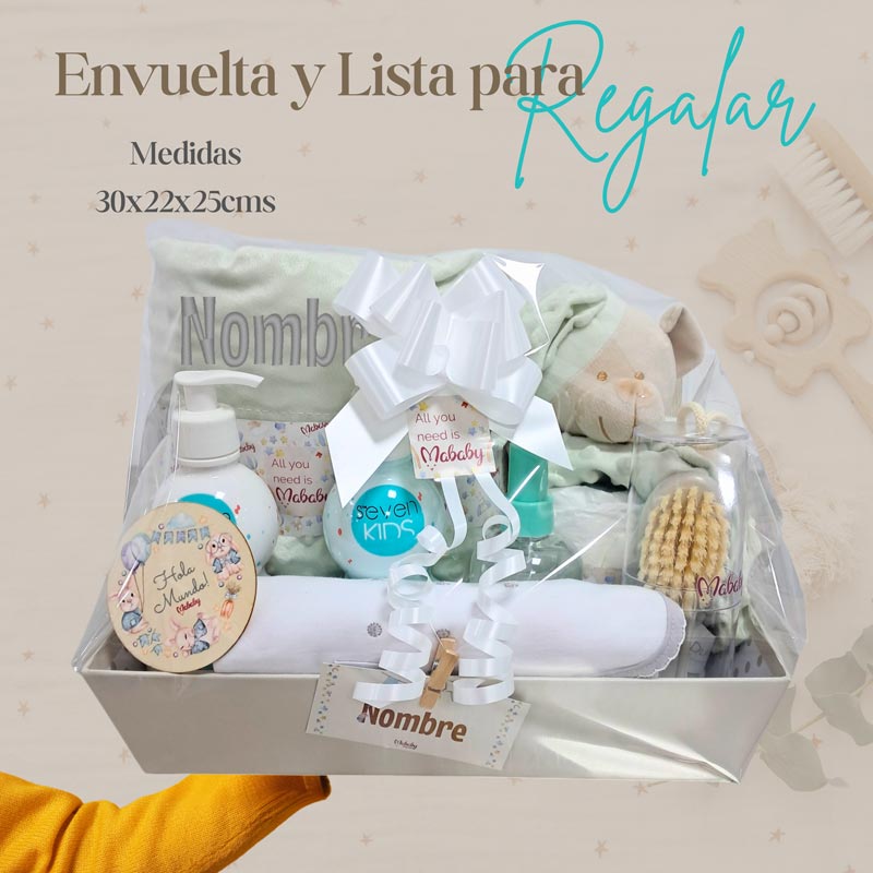 Cesta Bebe Menta Deluxe - Cestas y canastillas para bebes - Canastilla Eco