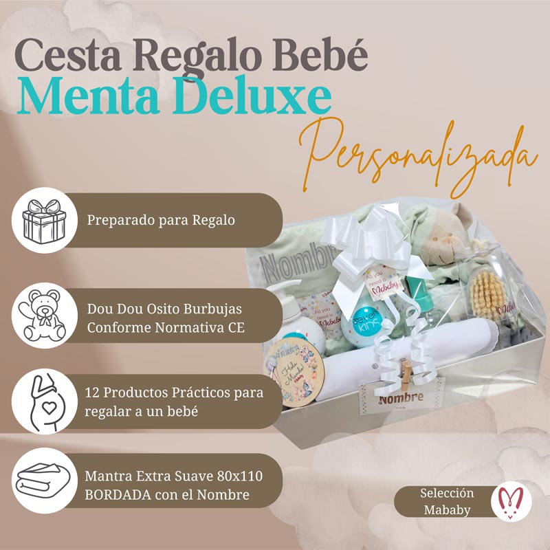 Cesta Bebe Menta Deluxe - Cestas y canastillas para bebes - Canastilla Eco