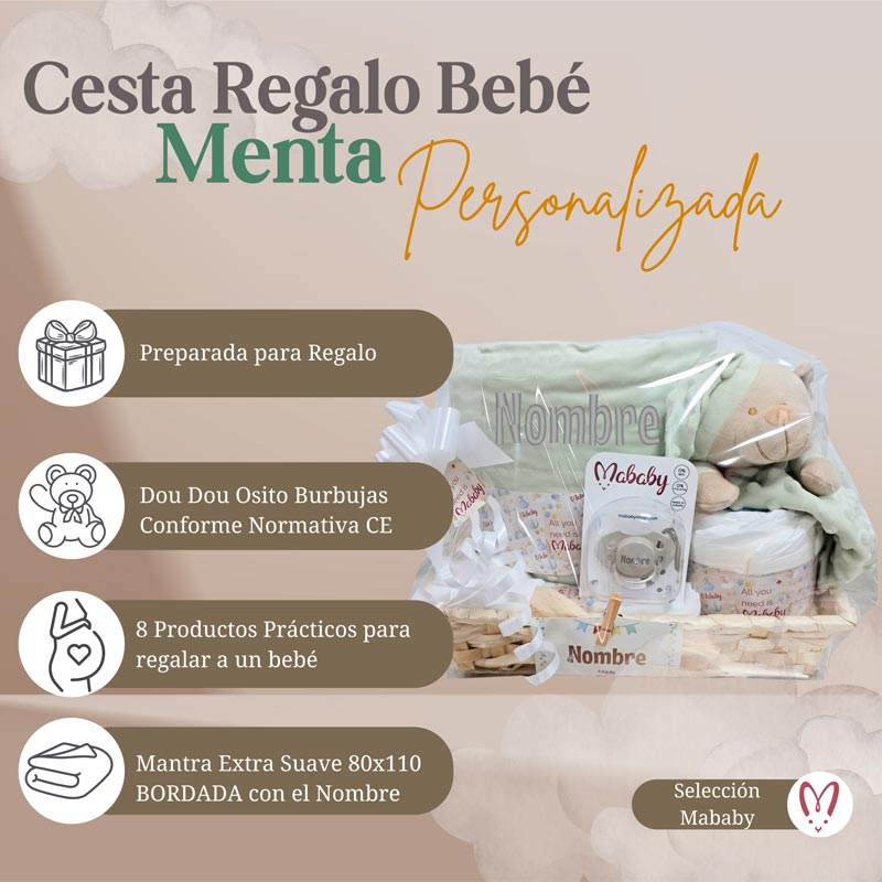 Cesta Bebé Menta - Cestas y canastillas para bebes - Canastilla Personalizada