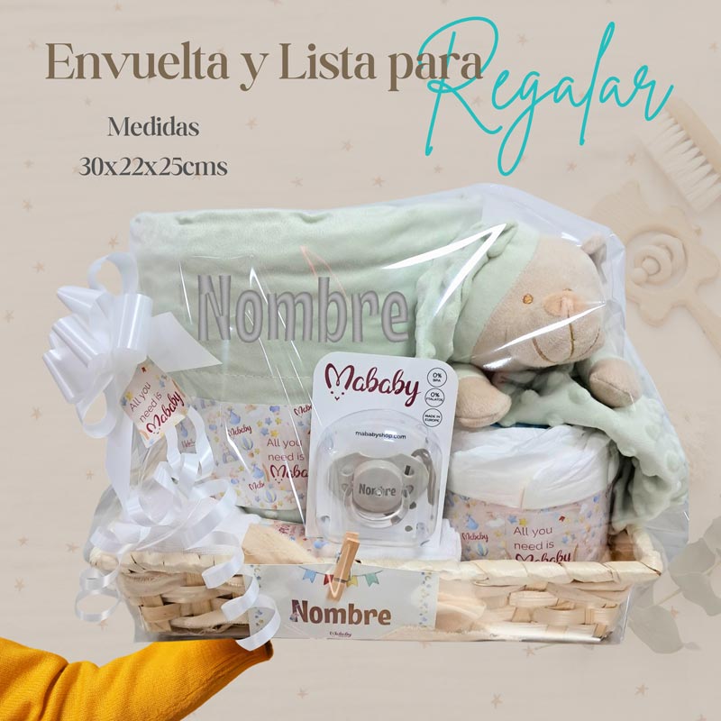 Cesta Bebé Menta - Cestas y canastillas para bebes - Canastilla Personalizada