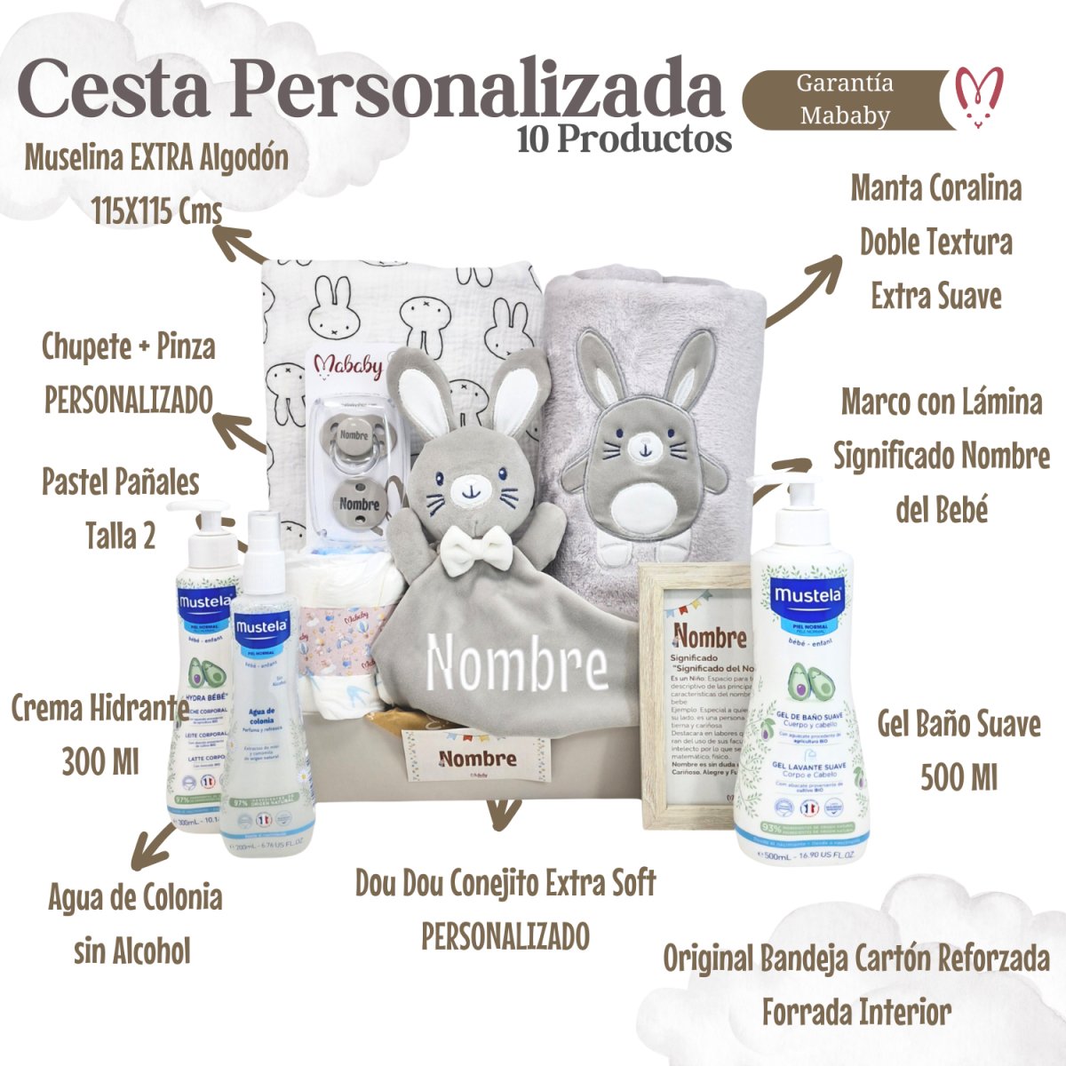 Cesta Dulces Sueños - Cestas y canastillas para bebes - Canastilla bebe Mustela