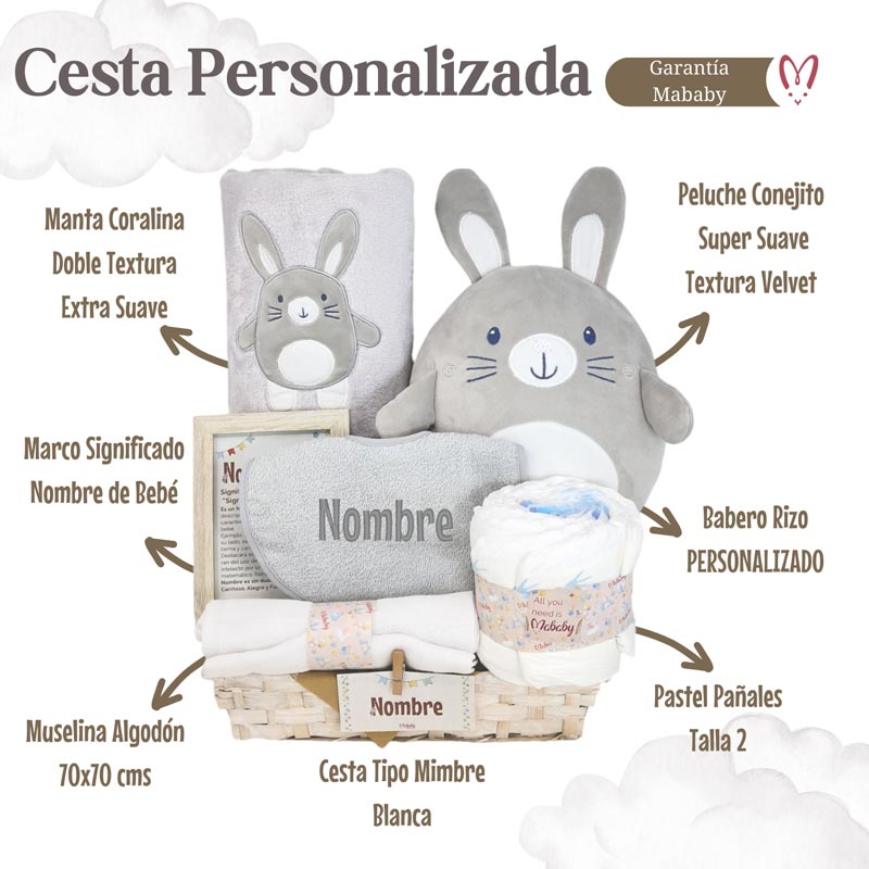 Happy Rabbits - Cestas y canastillas para bebes - cesta bebe personalizada