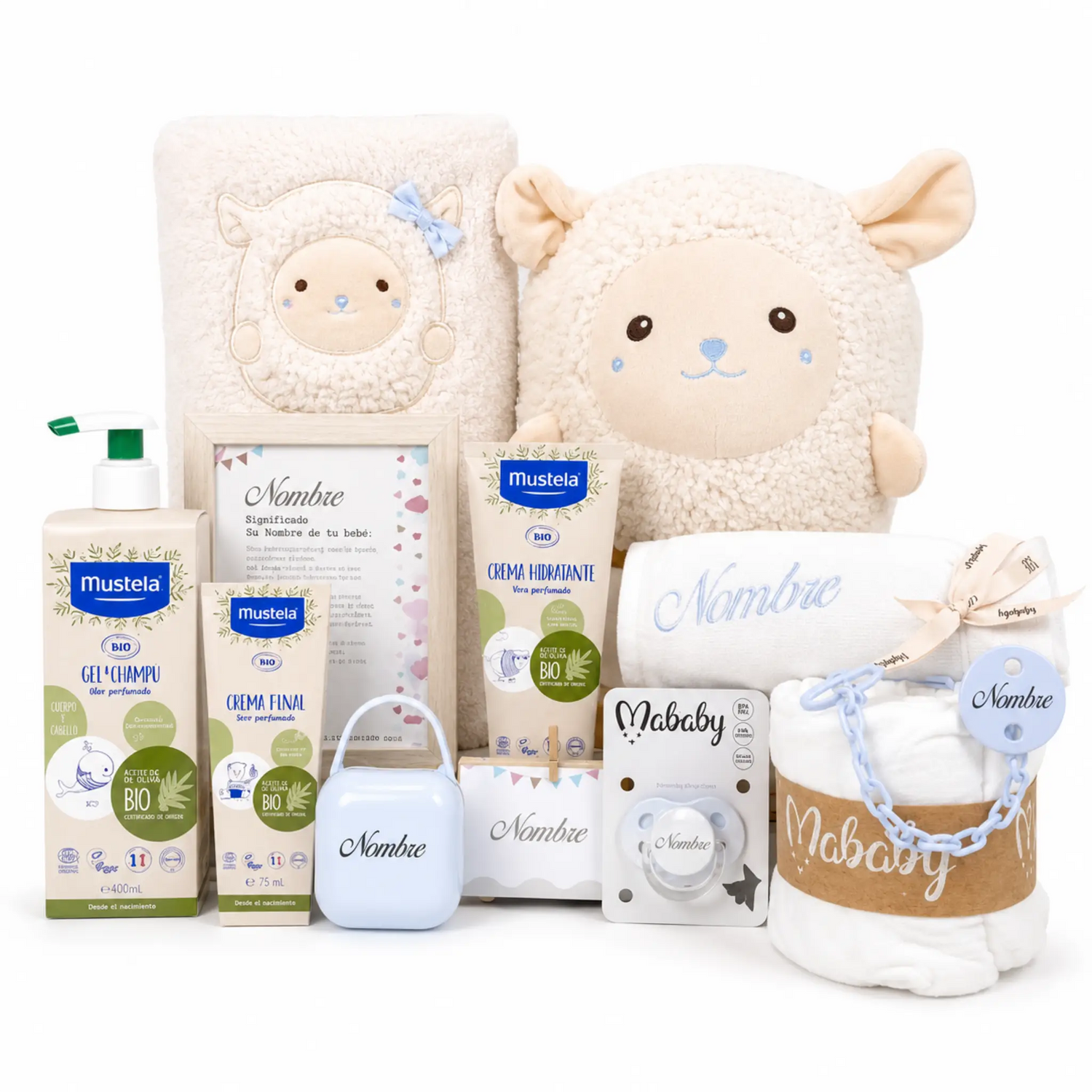 Cesta Para Bebé Personalizada Happy Animals Nature Con Mustela Y Chupete