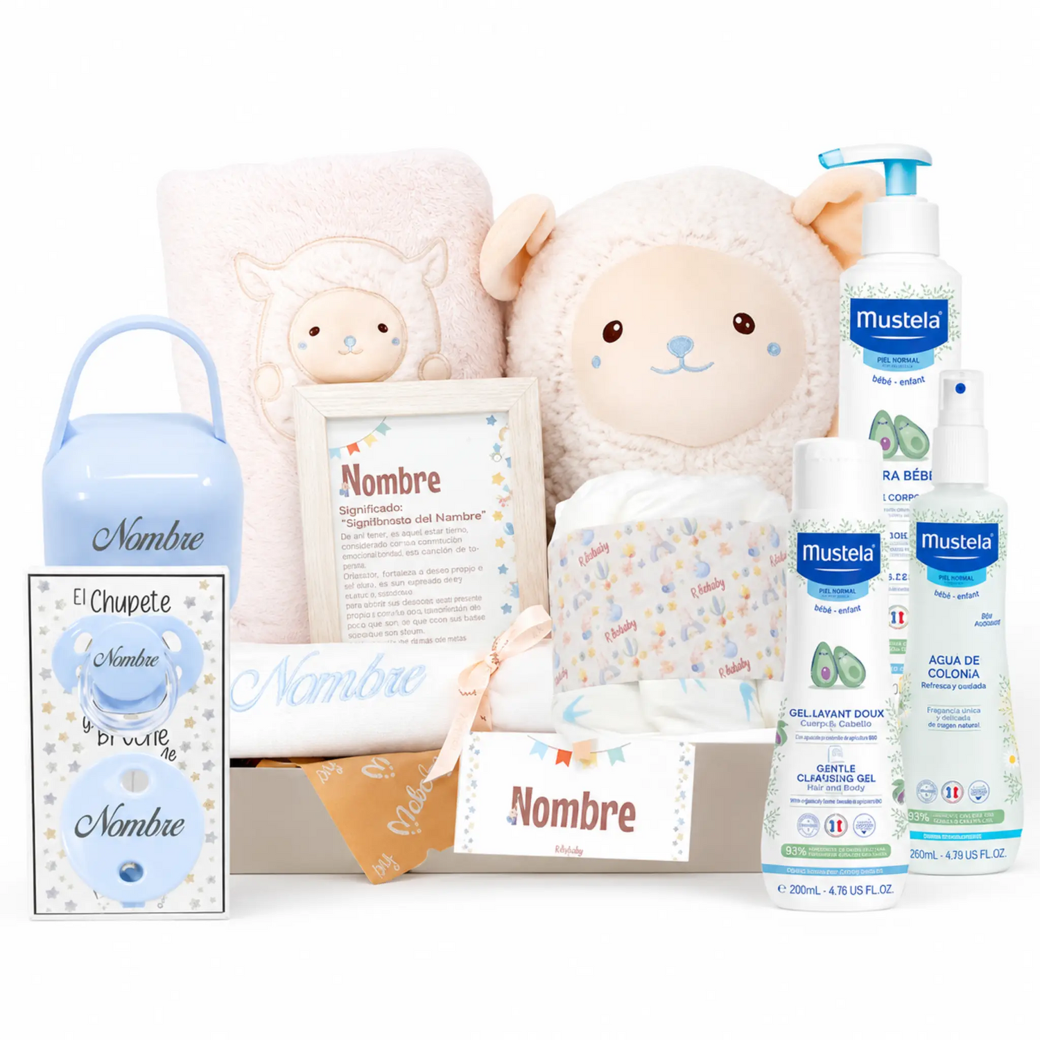 Cesta Para Bebé Personalizada Happy Animals Deluxe Con Mustela Y Chupete