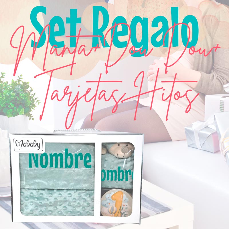 Manta y Dou dou con Placas Fotograficas de Hitos - Cestas y canastillas para bebes | Mababyshop - Manta y Peluche