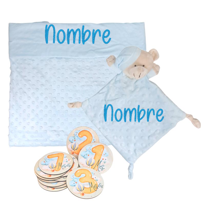 Manta y Dou dou con Placas Fotograficas de Hitos - Cestas y canastillas para bebes | Mababyshop - Manta y Peluche