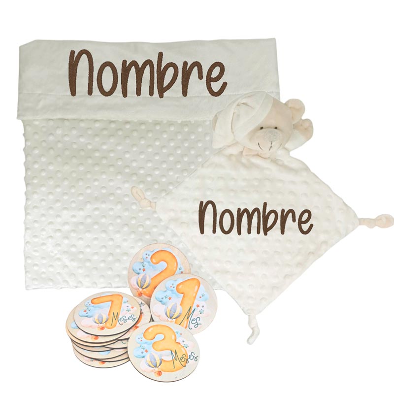 Manta y Dou dou con Placas Fotograficas de Hitos - Cestas y canastillas para bebes | Mababyshop - Manta y Peluche