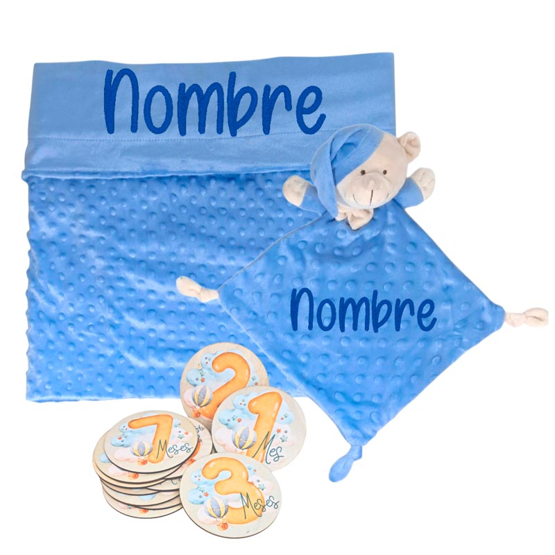 Manta y Dou dou con Placas Fotograficas de Hitos - Cestas y canastillas para bebes | Mababyshop - Manta y Peluche