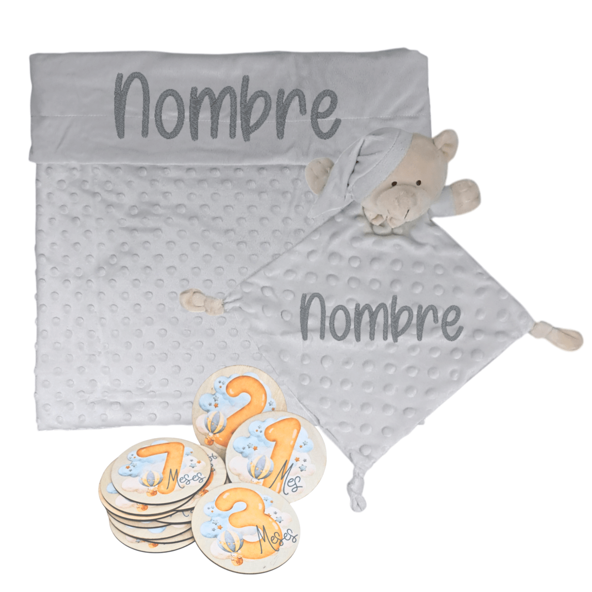 Manta y Dou dou con Placas Fotograficas de Hitos - Cestas y canastillas para bebes | Mababyshop - Manta y Peluche