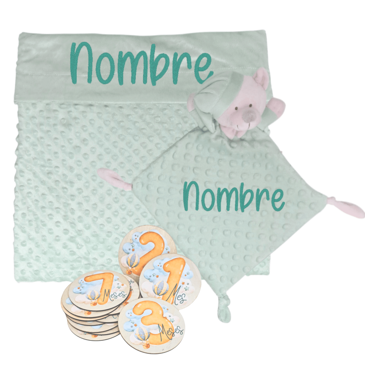 Manta y Dou dou con Placas Fotograficas de Hitos - Cestas y canastillas para bebes | Mababyshop - Manta y Peluche