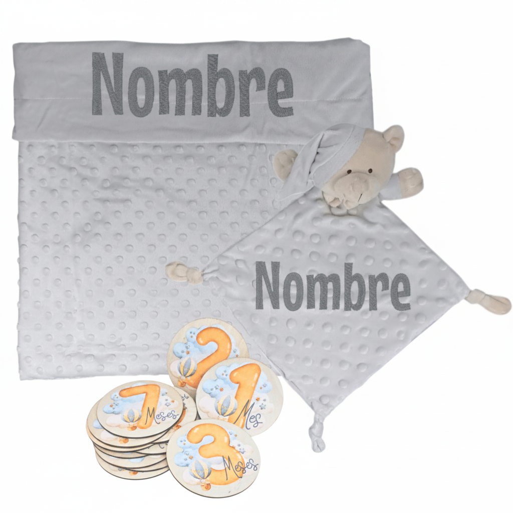 Manta y Dou dou con Placas Fotograficas de Hitos - Cestas y canastillas para bebes | Mababyshop - Manta y Peluche