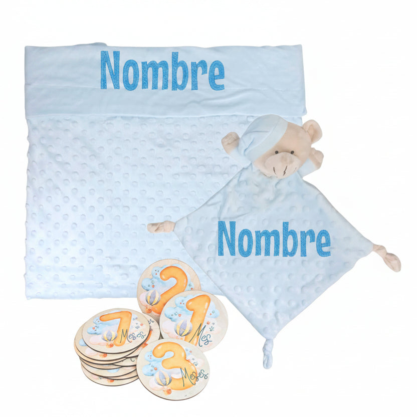 Manta y Dou dou con Placas Fotograficas de Hitos - Cestas y canastillas para bebes | Mababyshop - Manta y Peluche