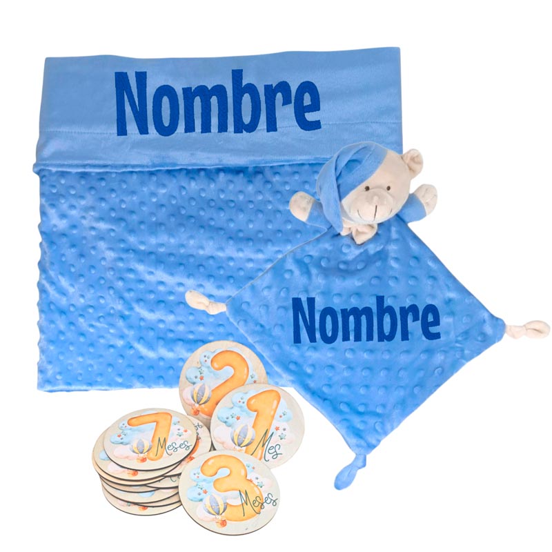 Manta y Dou dou con Placas Fotograficas de Hitos - Cestas y canastillas para bebes | Mababyshop - Manta y Peluche