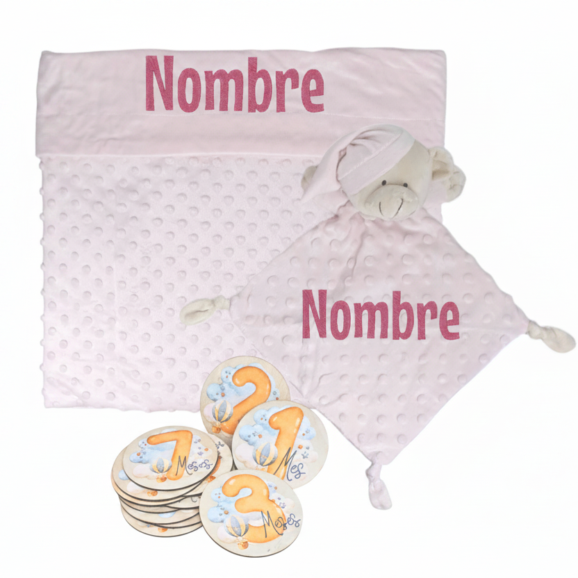 Manta y Dou dou con Placas Fotograficas de Hitos - Cestas y canastillas para bebes | Mababyshop - Manta y Peluche