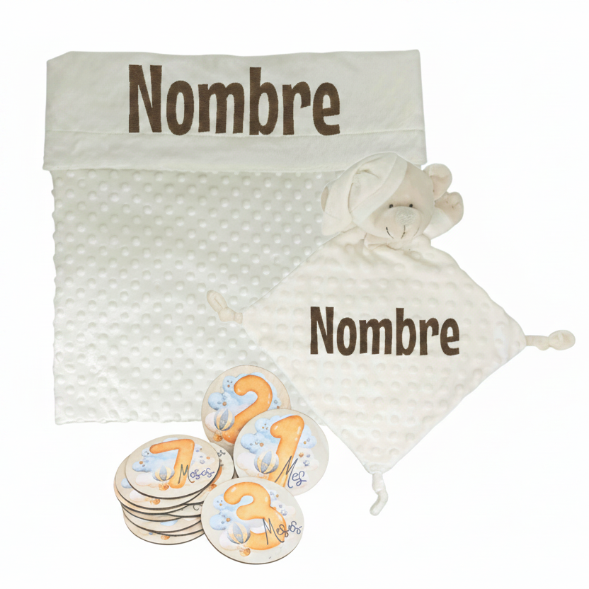 Manta y Dou dou con Placas Fotograficas de Hitos - Cestas y canastillas para bebes | Mababyshop - Manta y Peluche
