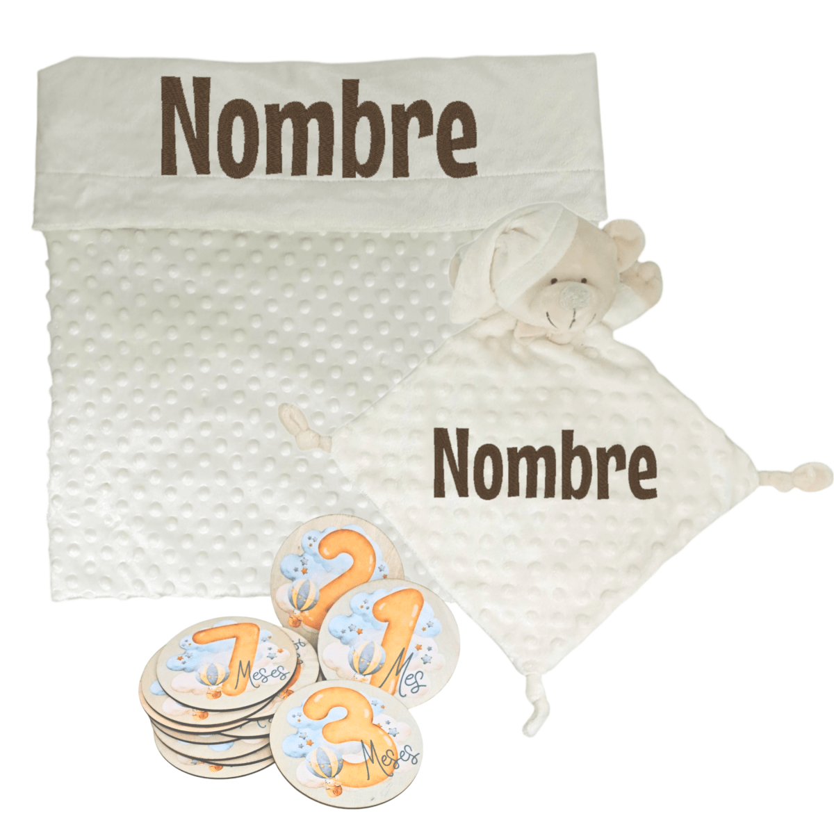 Manta y Dou dou con Placas Fotograficas de Hitos - Cestas y canastillas para bebes | Mababyshop - Manta y Peluche