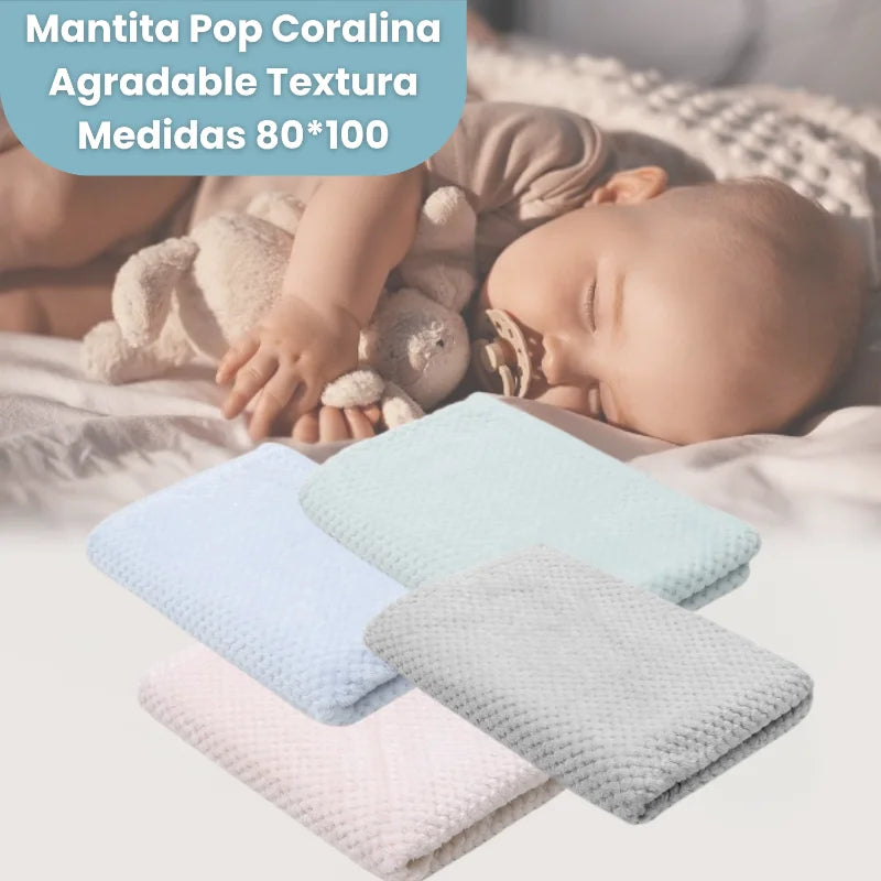 Mantita pop coralina para bebé niño o niña, textura suave, 80x100 cm, ideal regalo nacimiento