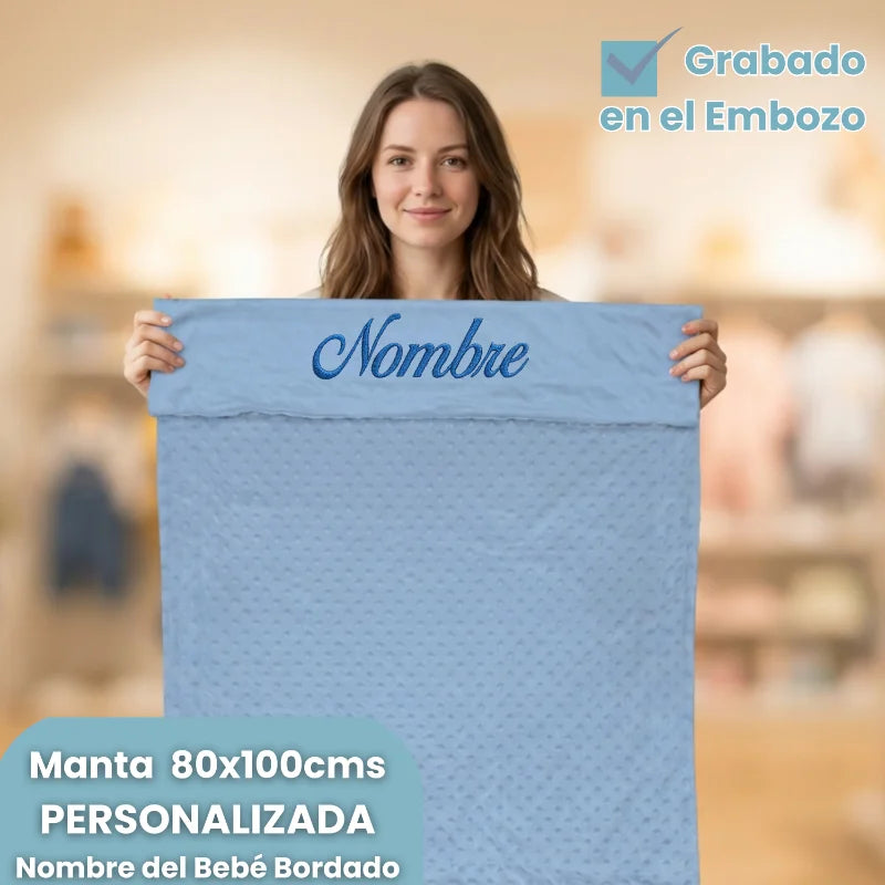 Manta personalizada para bebé niño, 80x100cm, nombre bordado en embozo, ideal regalo nacimiento