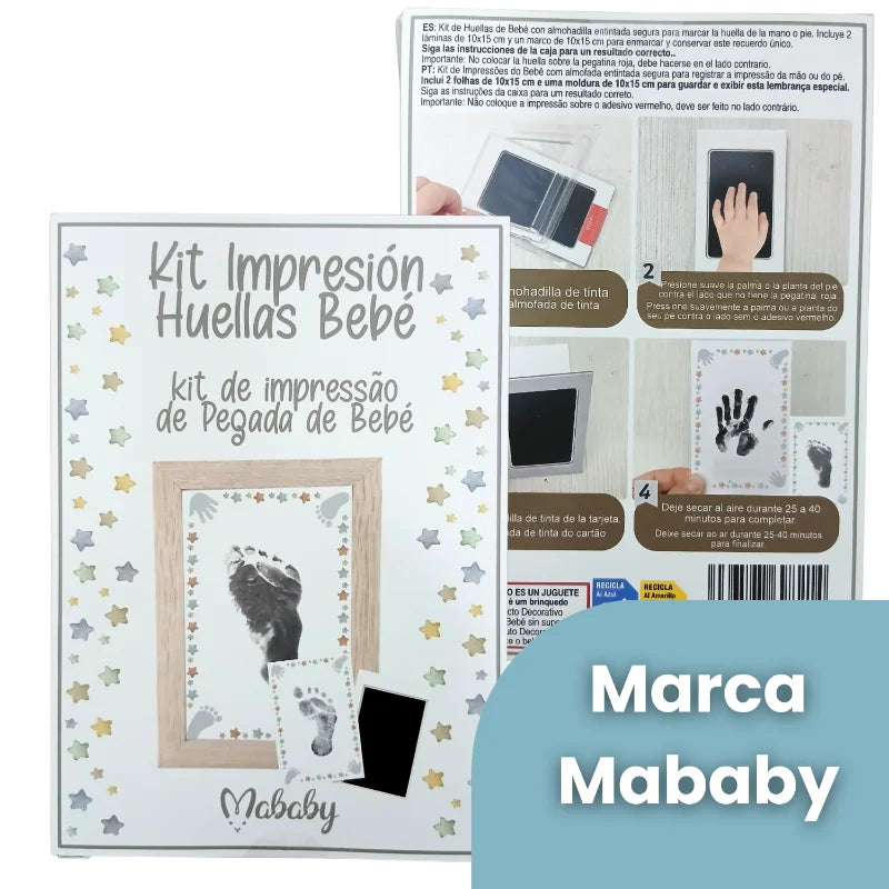 Kit impresión huellas bebé para niño o niña, recuerdo personalizable con marco y tinta segura