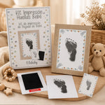 Kit impresión huellas bebé con marco y plantillas, regalo nacimiento niño o niña, recuerdo primeras huellas