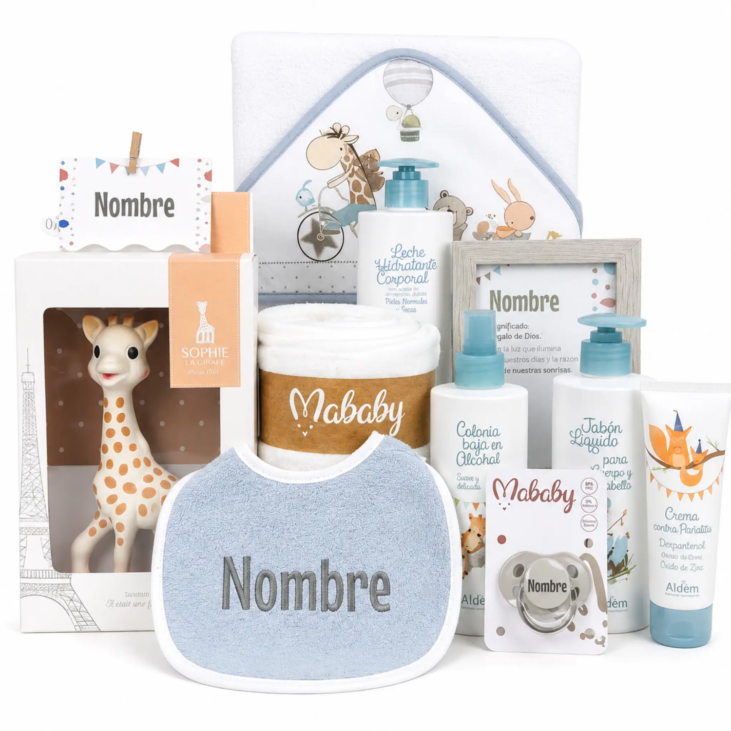 Cesta Para Bebé Personalizada Mi Baño Suave Con Cosmética Y Capa De Baño