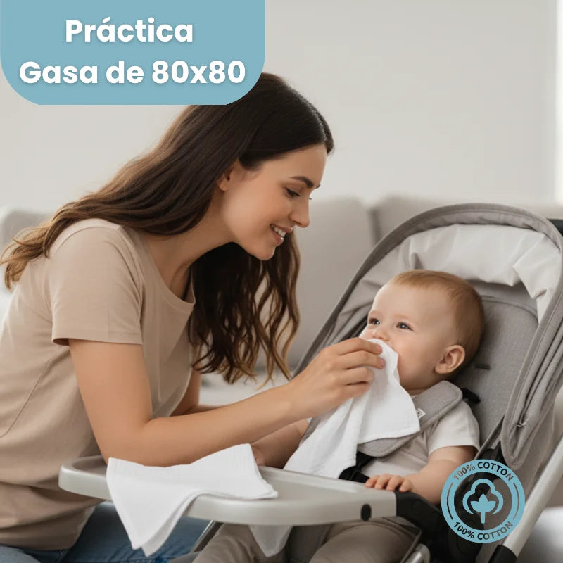 Gasa 100% algodón para bebé, práctica y suave, ideal para cuidado diario de niño o niña