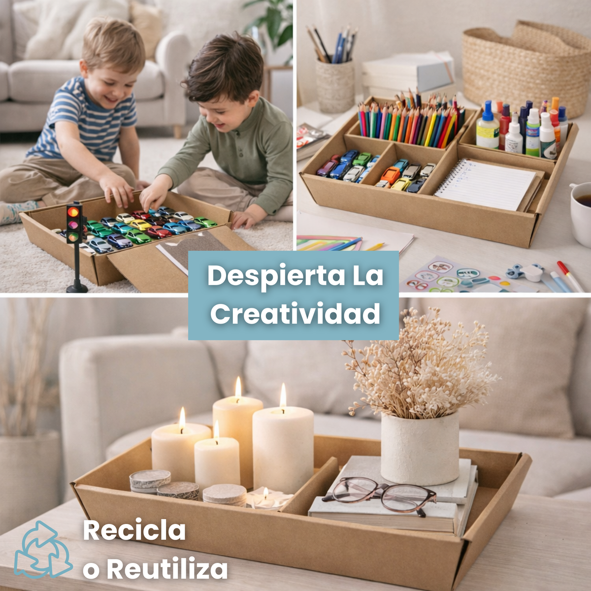 Caja organizadora para niños, ideal para juguetes, lápices o decoración. Recicla o reutiliza.