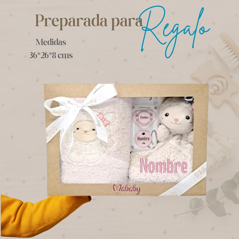 Set Manta, Dou Dou Chupe y Pinza Ovejita - Cestas y canastillas para bebes - Manta y Peluche Personalizado