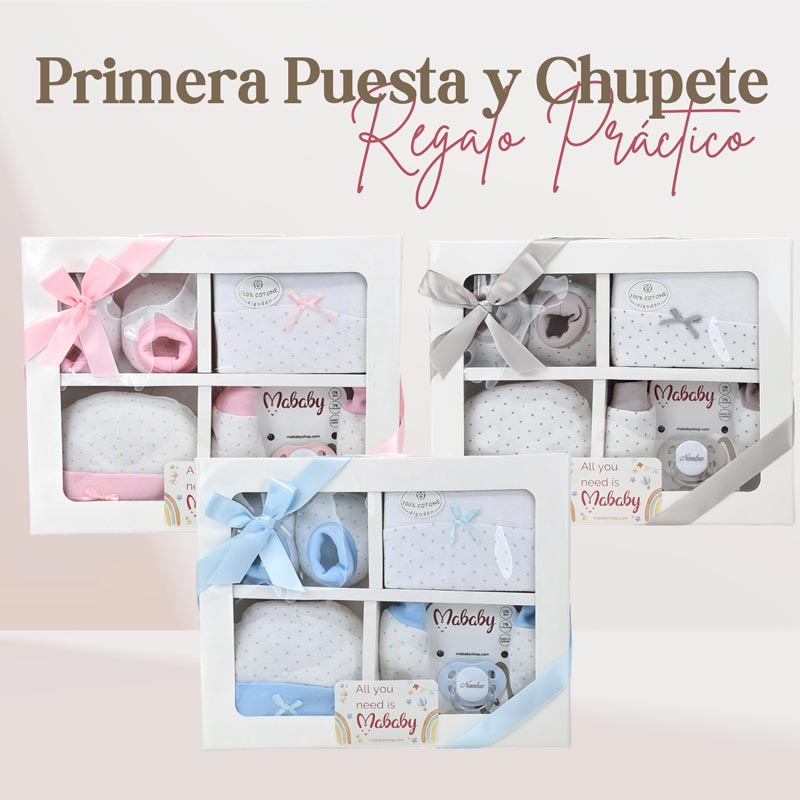 Set Primera Puesta y Chupete Personalizado - Cestas y canastillas para bebes - Canastilla Bebe Personalizada