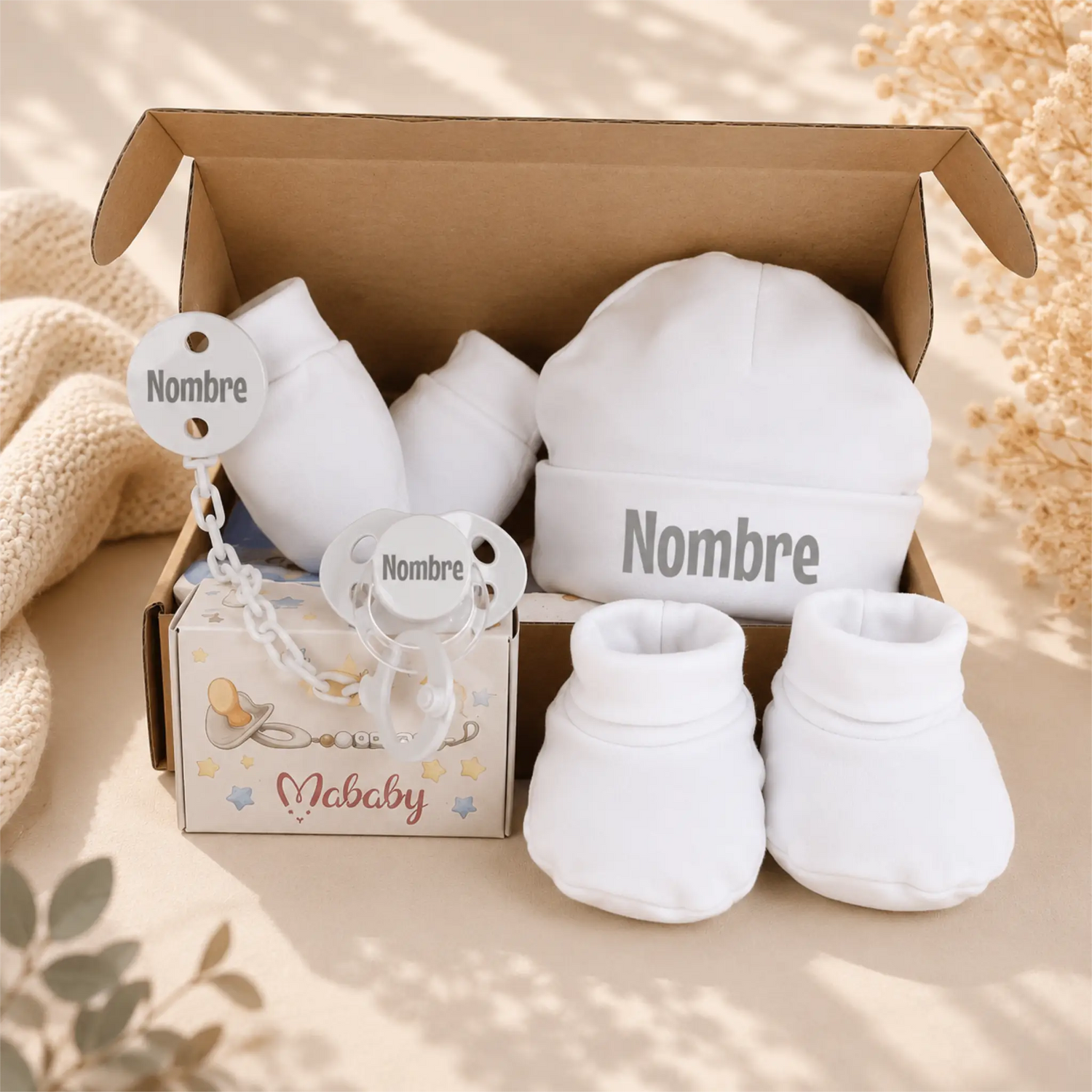 Set Primera Puesta con Chupete y Pinza Personalizados