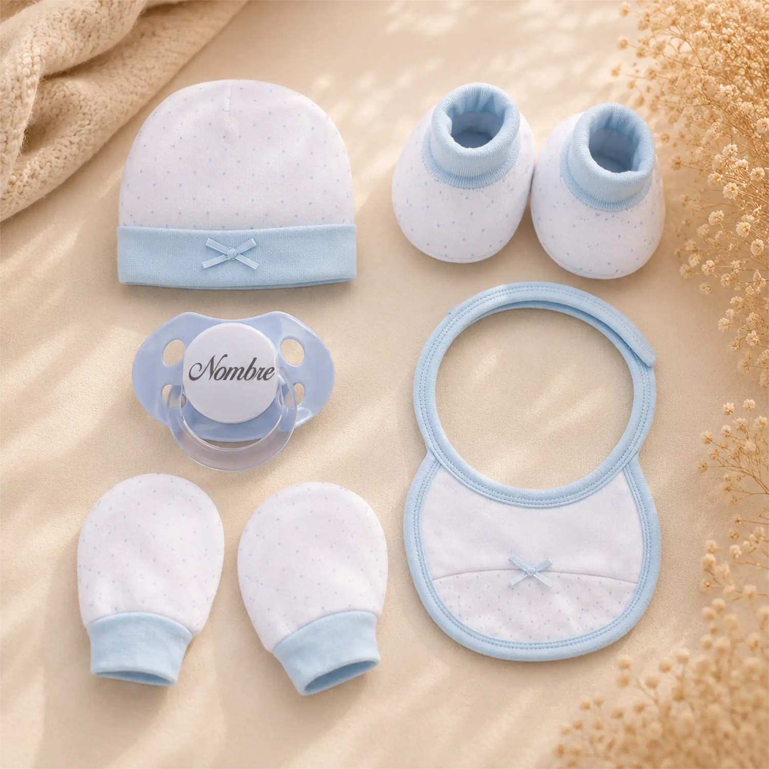 Set Primera Puesta Bebé Con Chupete Personalizado 100% Algodón