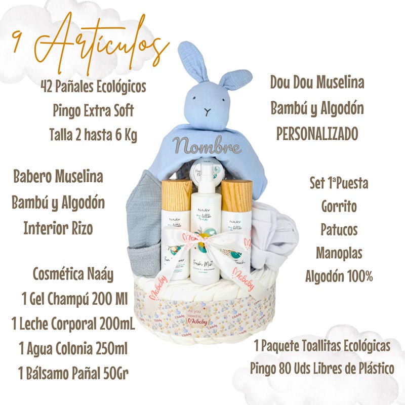 Tarta Pañales Mi Dou dou - Cestas y canastillas para bebes - tarta pañales