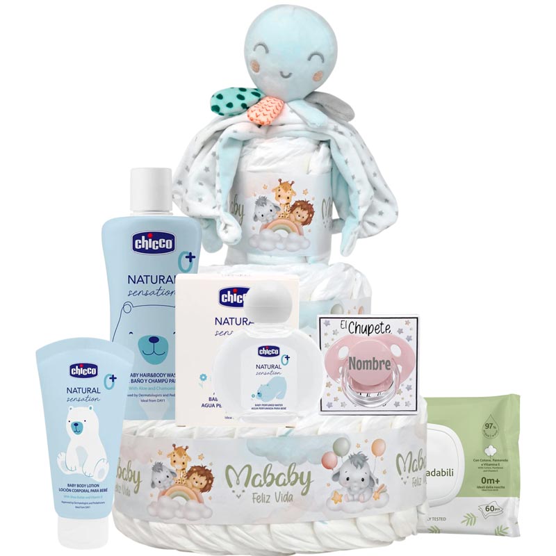 Tarta Pañales Mi Pulpito - Cestas y canastillas para bebes | Mababyshop - Tarta Pañales