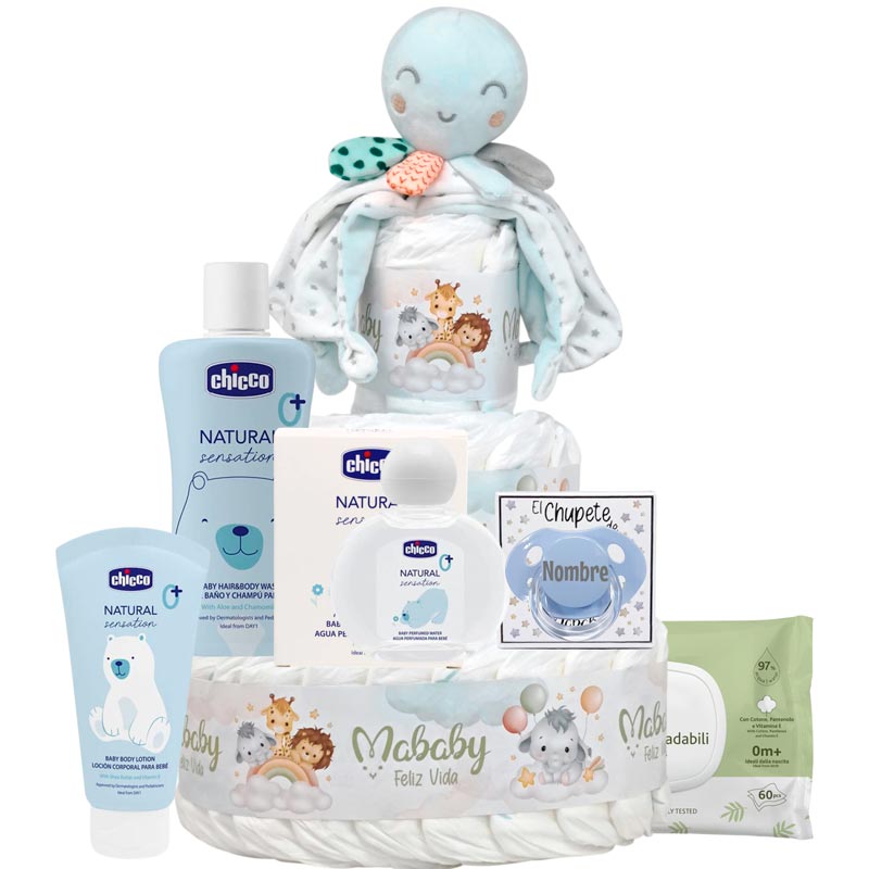 Tarta Pañales Mi Pulpito - Cestas y canastillas para bebes | Mababyshop - Tarta Pañales