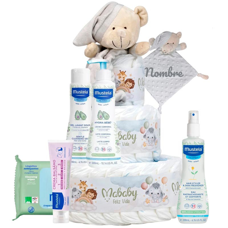 Tarta Pañales Mustela - Cestas y canastillas para bebes | Mababyshop - tarta pañales